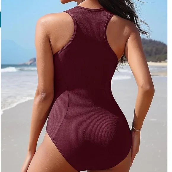 Charmo Ribbed Racerback Womens One Piece Bathing Suit - Picture 8 of 9